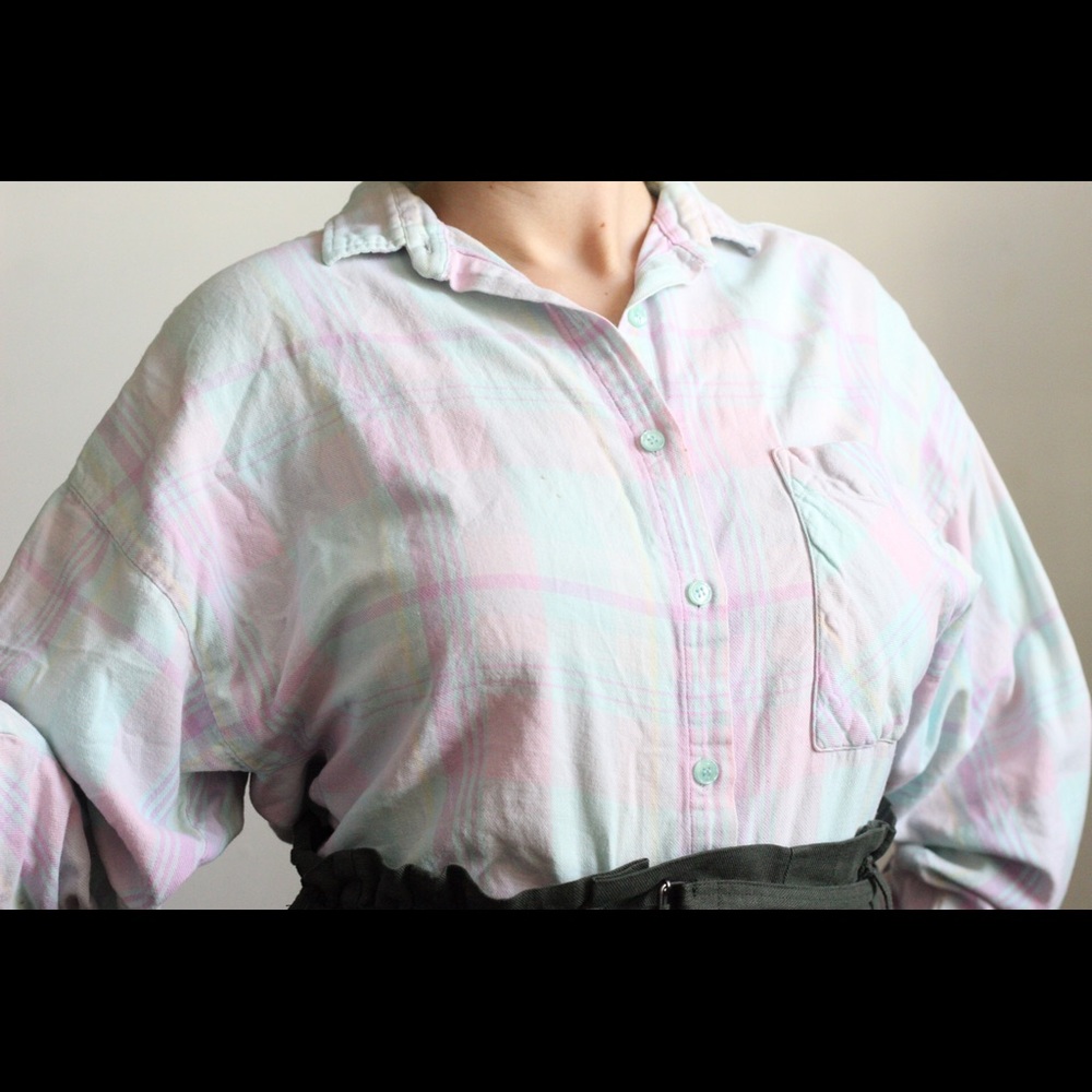 ❌ SOLD IN PERSON ❌  Rainbow Plaid Button Up Blouse